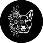 Pembroke Welsh Corgi With Flowers Black Background Spare Tire Cover