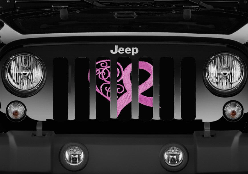 Pink Hearts Breast Cancer Ribbon Grille Insert