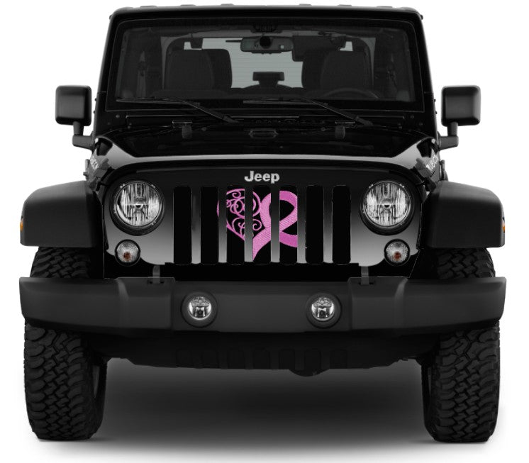 Pink Hearts Breast Cancer Ribbon Grille Insert