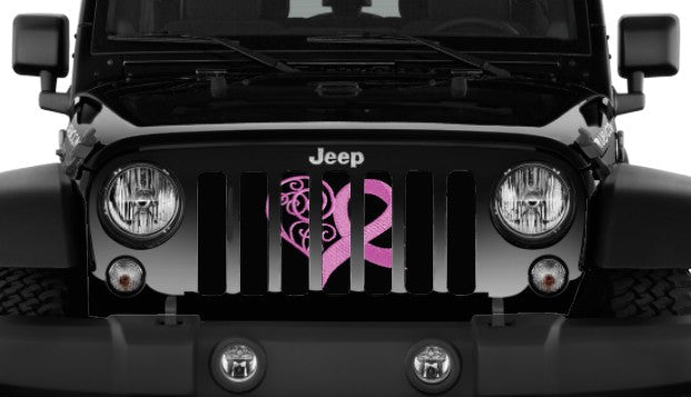 Pink Hearts Breast Cancer Ribbon Grille Insert