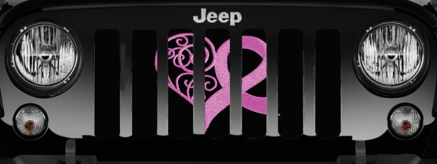 Pink Hearts Breast Cancer Ribbon Grille Insert