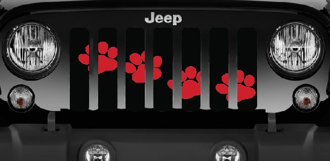 Platinum Puppy Paw Prints - Red Diagonal Grille Insert