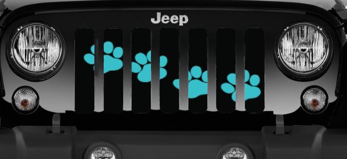 Platinum Puppy Paw Print - Teal Diagonal Grille Insert