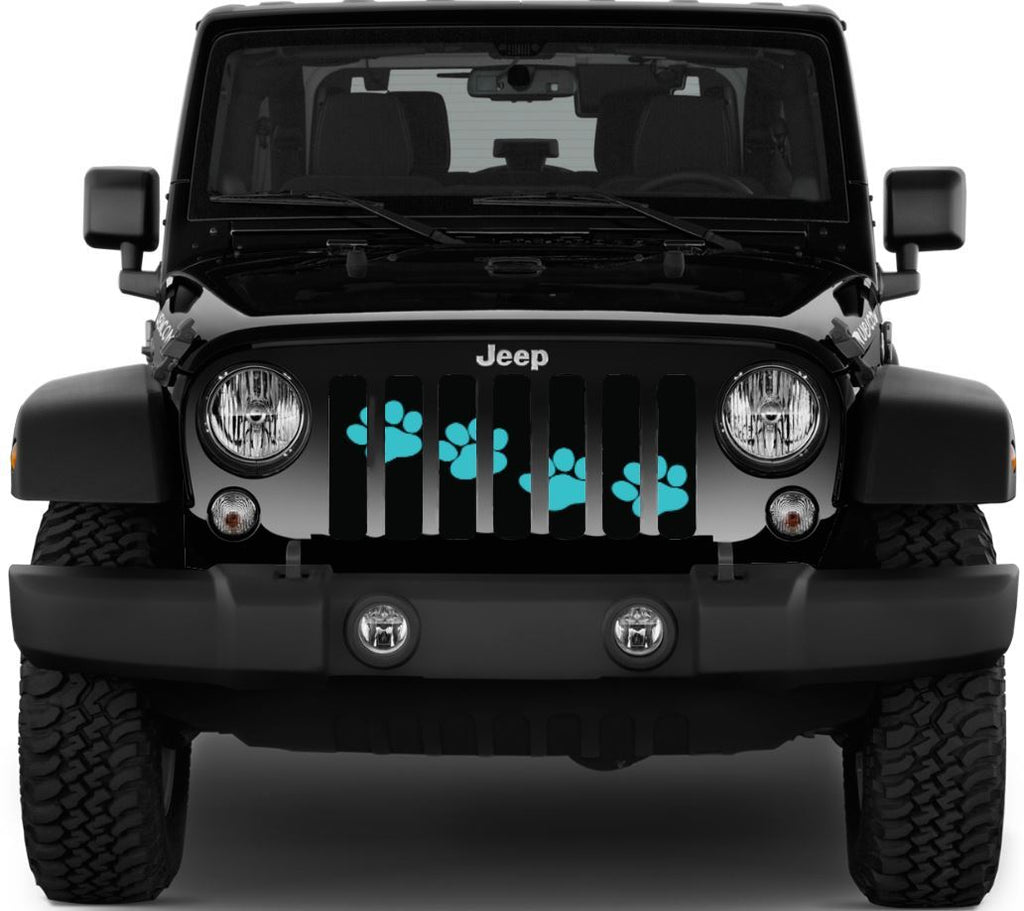 Platinum Puppy Paw Print - Teal Diagonal Grille Insert