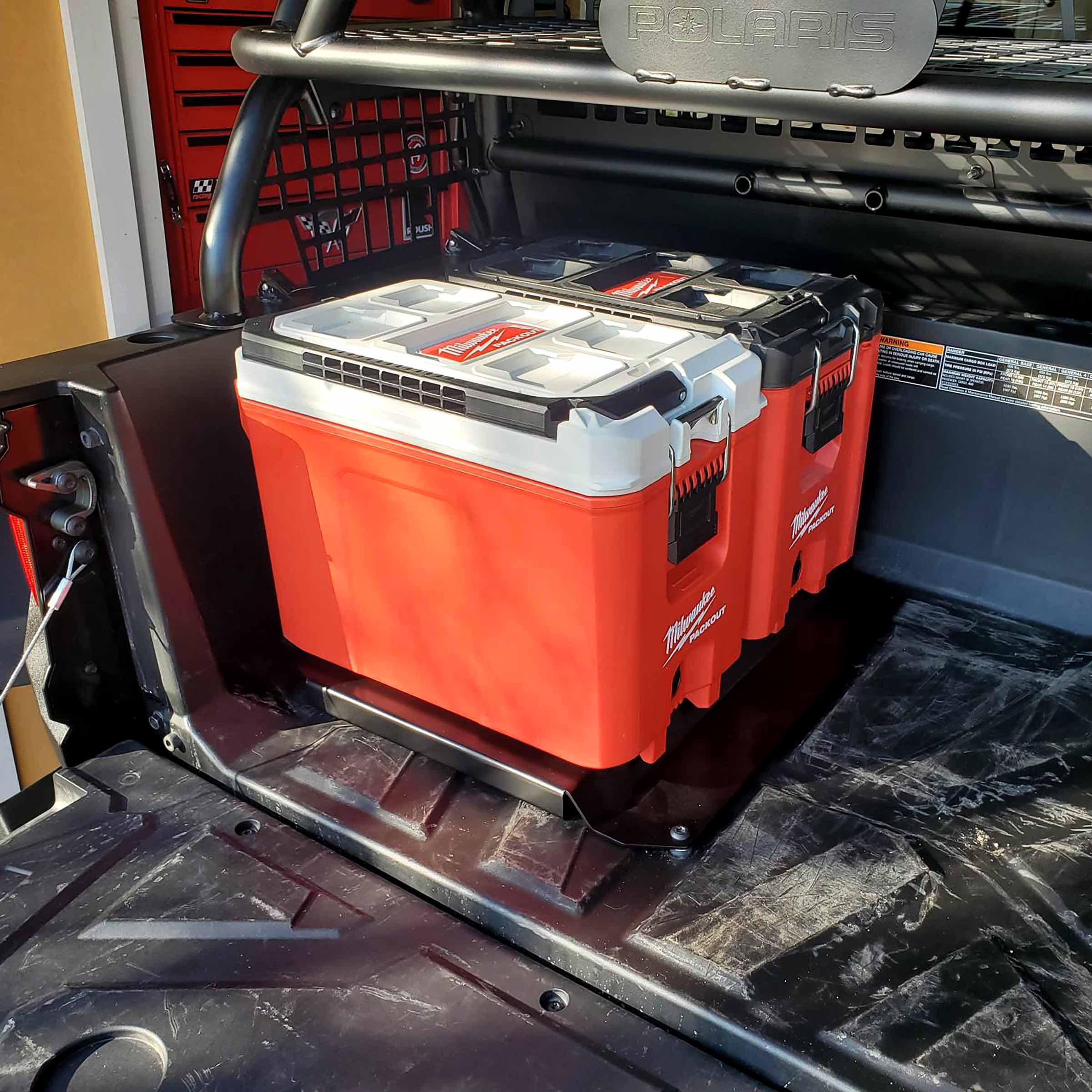 Litt Industries heavy duty milwaukee packout mount rzr general rgr driver and passenger side toolbox mount Polaris RZR General aisi cold rolled carbon steel the best toolbox mounts