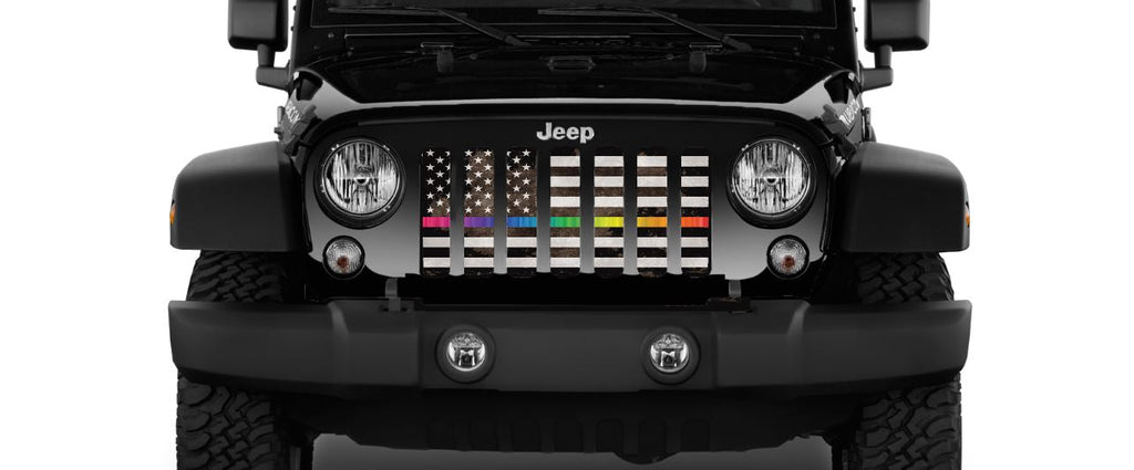 Rainbow Grunge American Flag Grille Insert