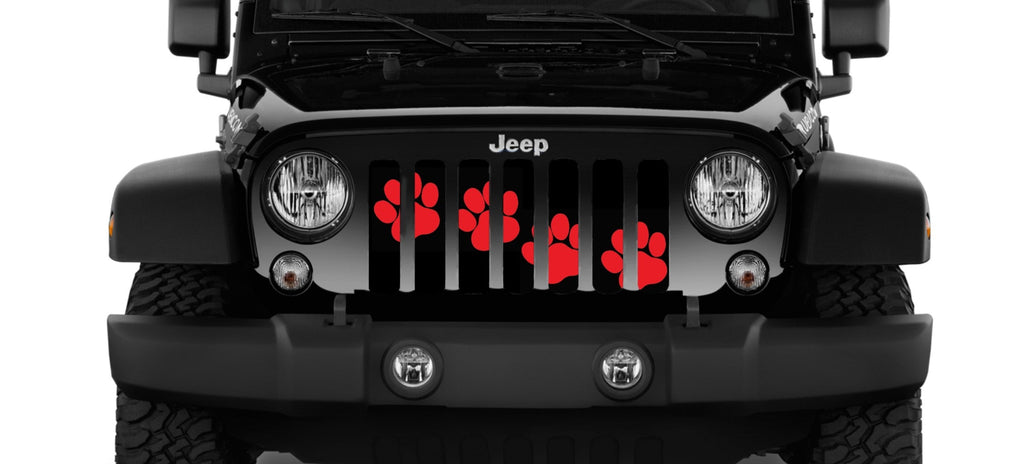 Puppy Paw Prints Red Diagonal Grille Insert