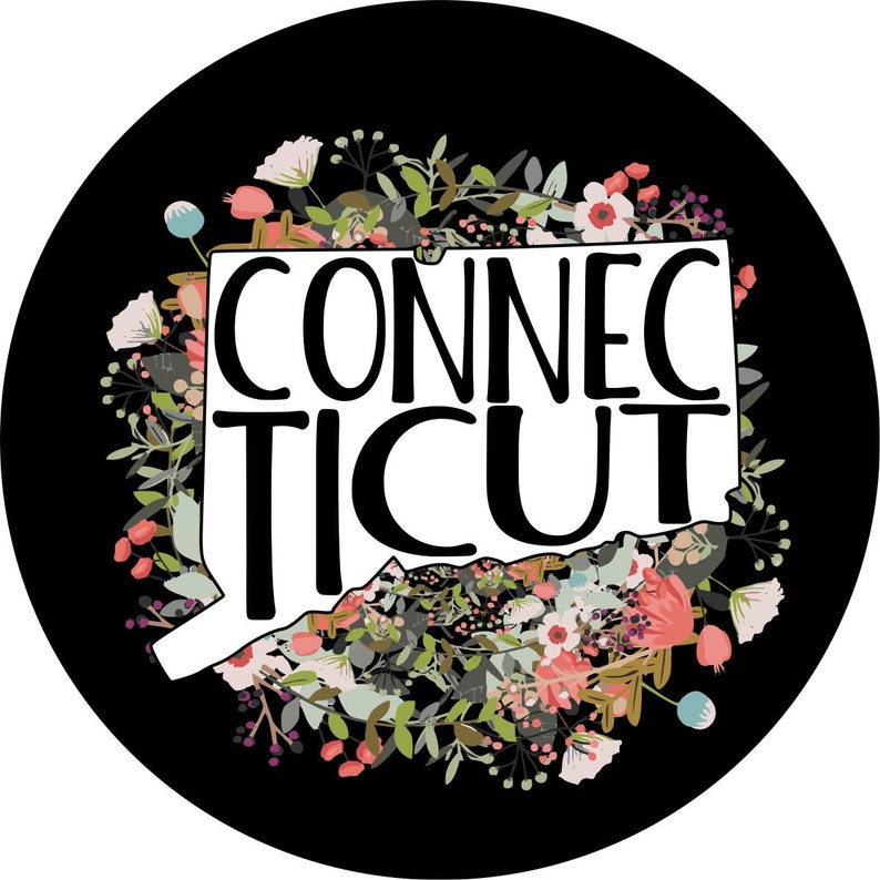 State Of Connecticut Outline Flowers Spare Tire Cover