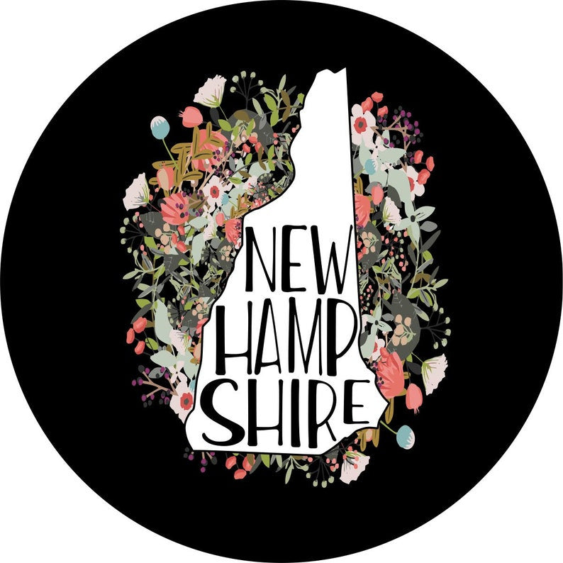 State Of New Hampshire Outline Flowers Spare Tire Cover