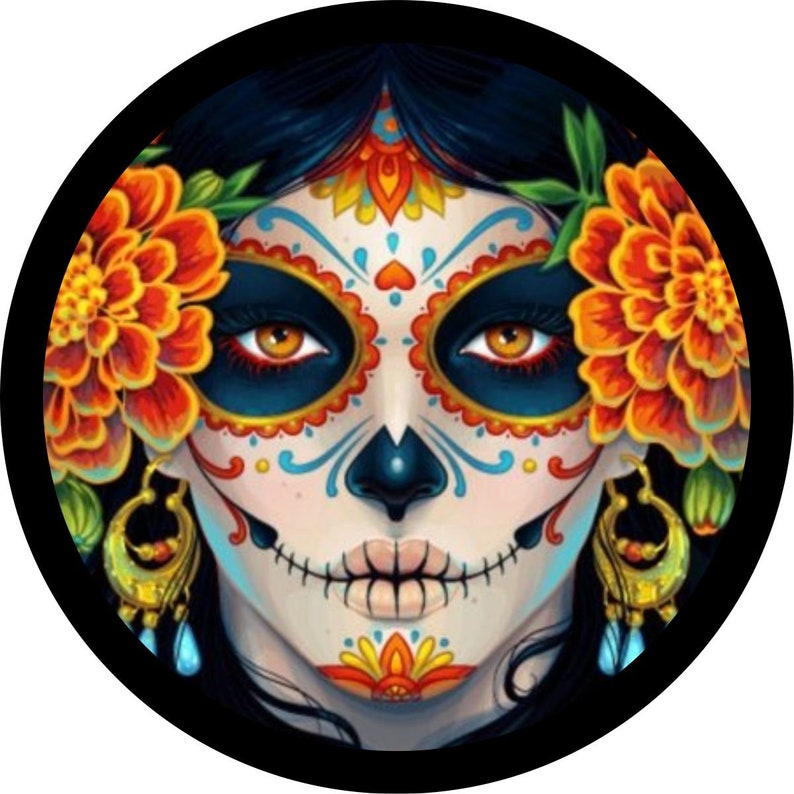 Sugar Skull Flower Spare Tire Cover