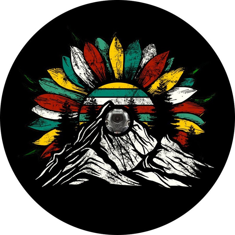 Sunflower On The Mountain Colorful Spare Tire Cover