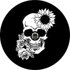 Sunflower & Rose Floral Skull Black Spare Tire Cover