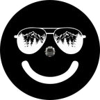 Sunglasses In The Mountains Smiley Face Black Spare Tire Cover