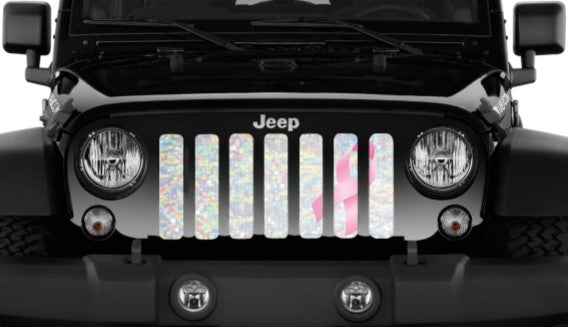 Iridescent White Pink Ribbon Grille Insert