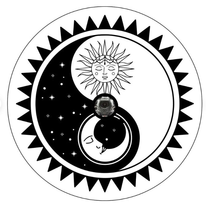Sun & Moon Yin Yang White  Spare Tire Cover