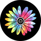 Tie Dye Daisy Flower Black Spare Tire Cover