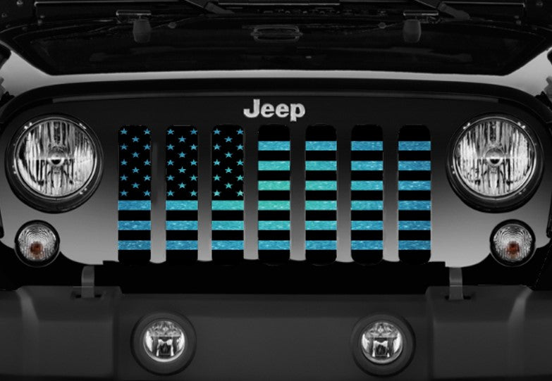 Teal Fleck American Flag Print Grille Insert