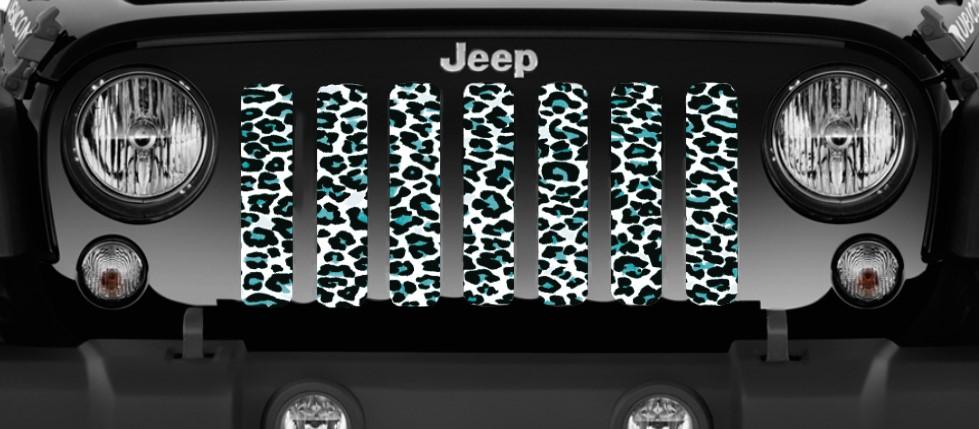 Platinum Teal White Leopard Print Grille Insert