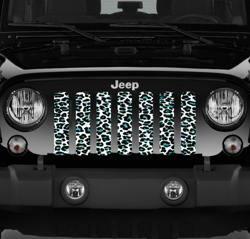 Teal White Leopard Print Grille Insert