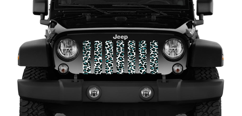Teal White Leopard Print Grille Insert