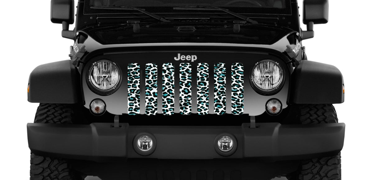 Teal White Leopard Print Grille Insert