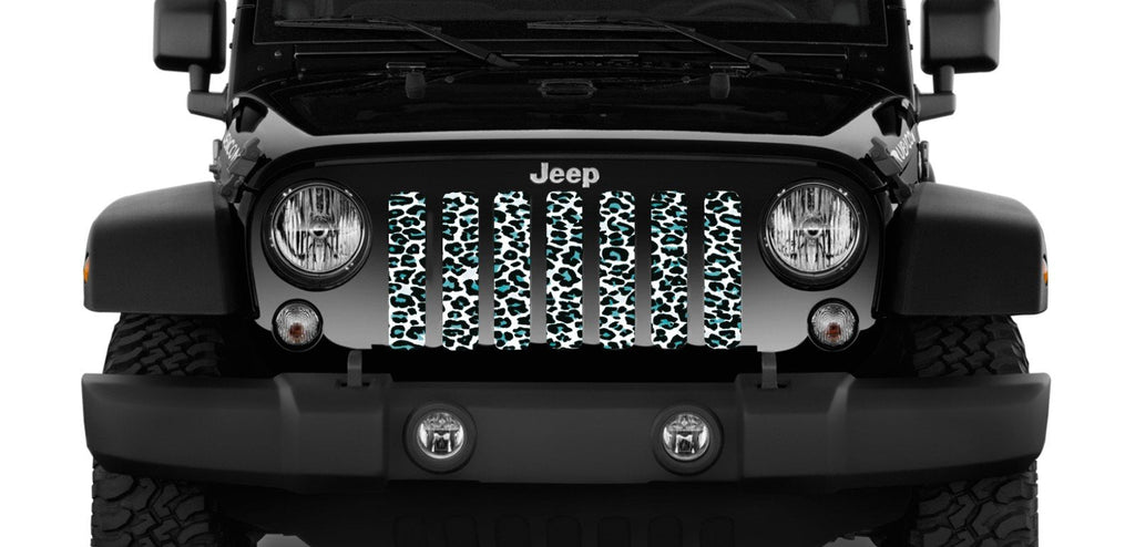 Platinum Teal White Leopard Print Grille Insert