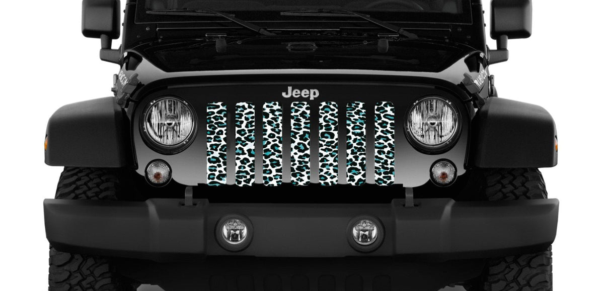 Platinum Teal White Leopard Print Grille Insert