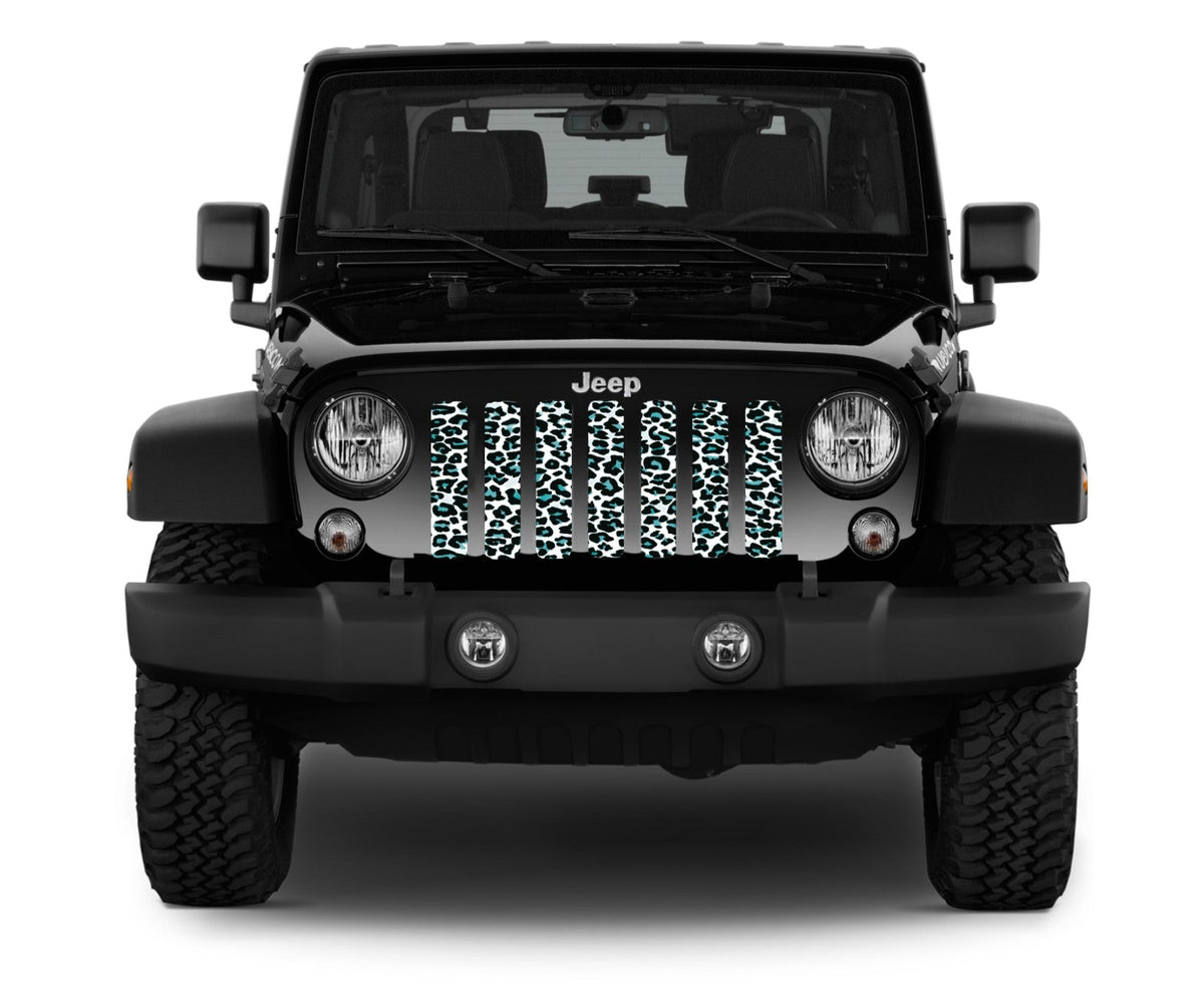Teal White Leopard Print Grille Insert