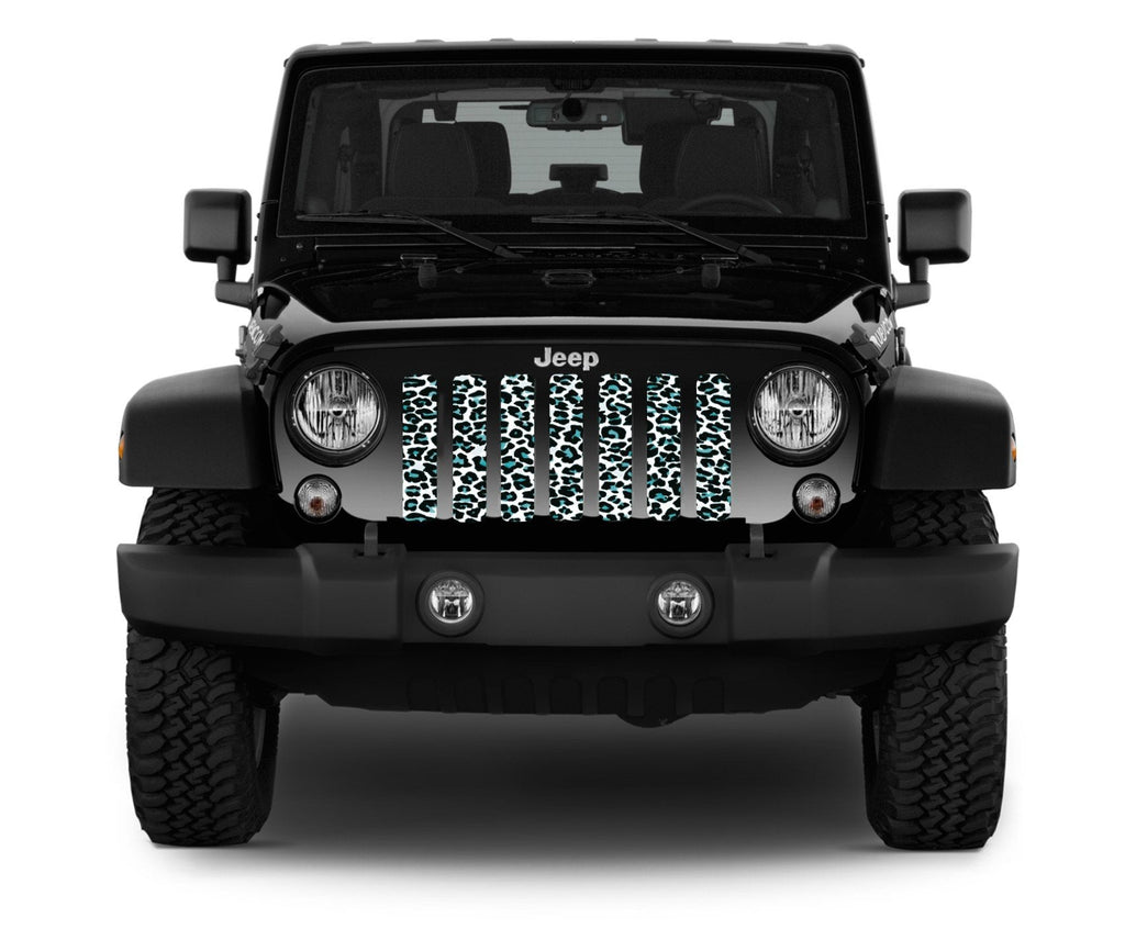 Platinum Teal White Leopard Print Grille Insert