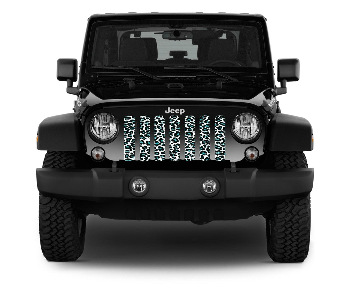 Platinum Teal White Leopard Print Grille Insert