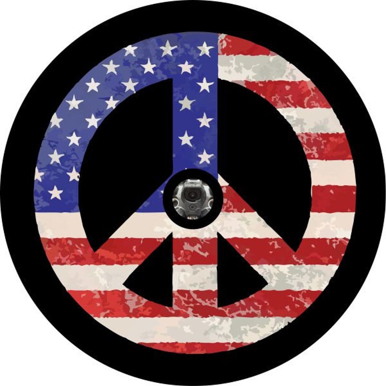 Vintage Peace Sign Black Rim Spare Tire Cover