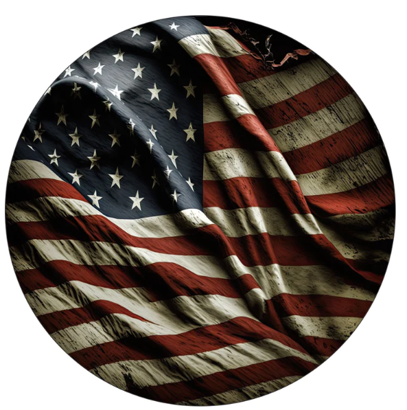Vintage Wavy Tattered American Flag Spare Tire Cover