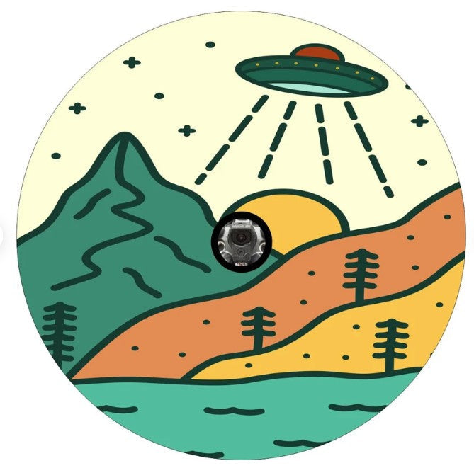 Vintage UFO In The Mountains Spare Tire Cover