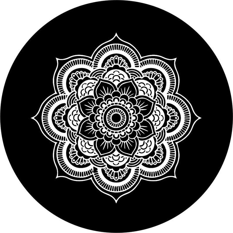 White Mandala With Black Rim Spare Tire Cover