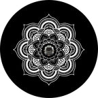 White Mandala With Black Rim Spare Tire Cover
