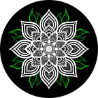 White Mandala Flower With Green Spare Tire Cover