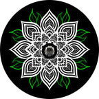 White Mandala Flower With Green Spare Tire Cover