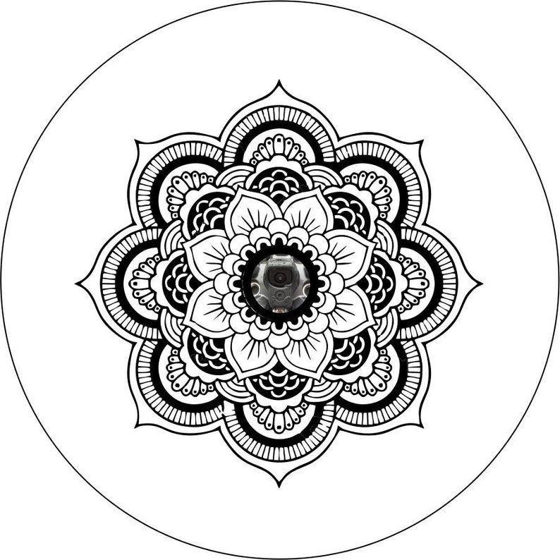 White Mandala White Rim Spare Tire Cover
