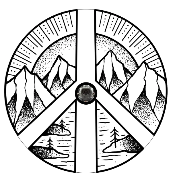 White Vinyl Mountain Peace Sign Spare Tire Cover