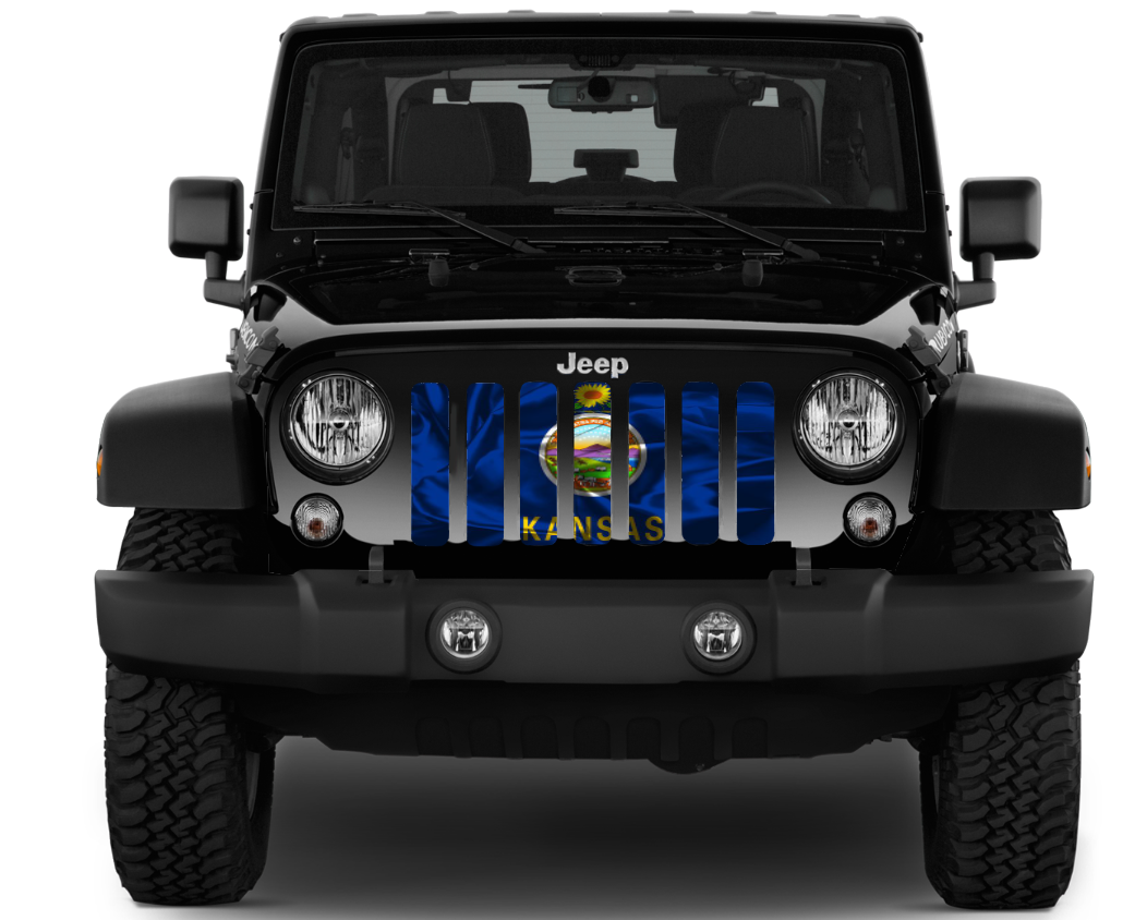 Waving Kansas State Flag Grille Insert