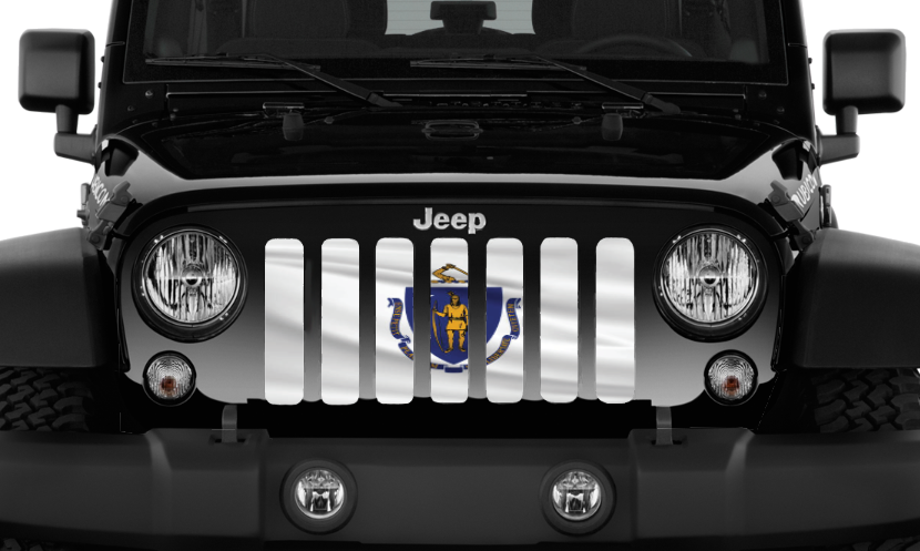 Waving Massachusetts State Flag Grille Insert