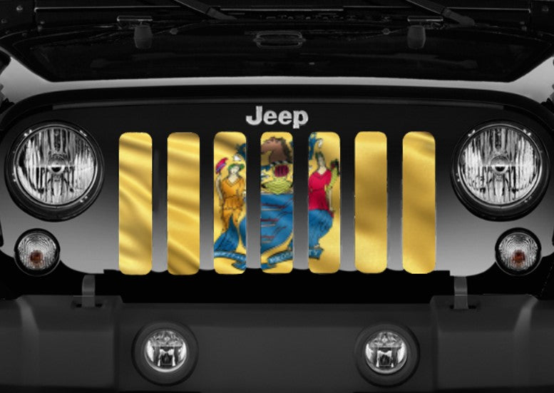 Waving New Jersey State Flag Grille Insert