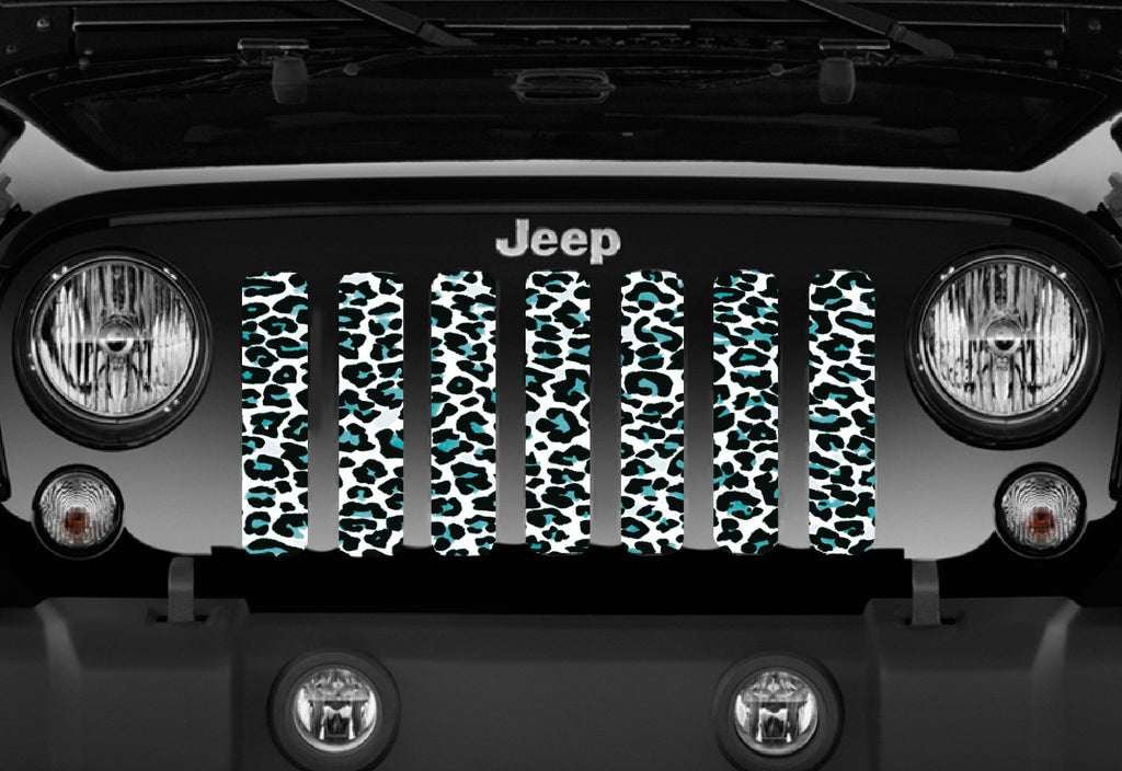 Teal White Leopard Print Grille Insert