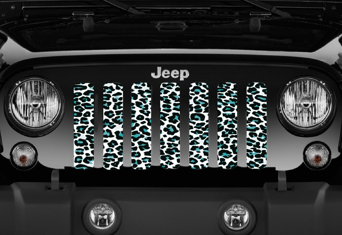 Platinum Teal White Leopard Print Grille Insert