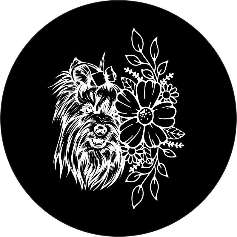 Yorkie With Flower Black Spare Tire Cover