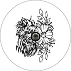 Yorkie With Flower White Spare Tire Cover