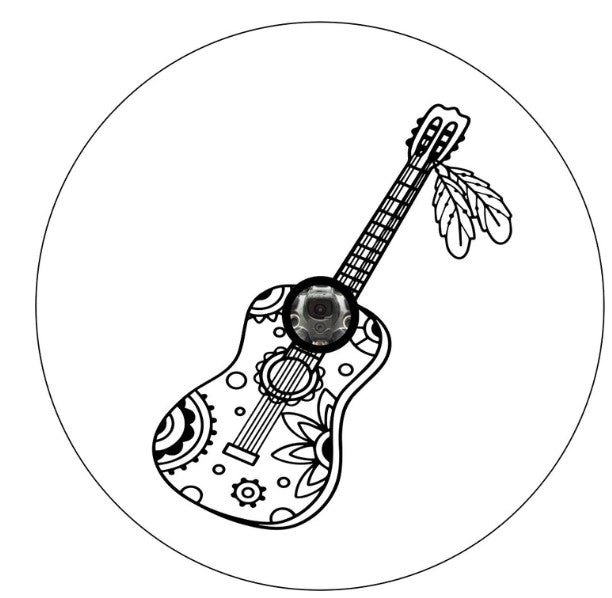 Boho Acoustic Guitar With Flowers & Feathers White Spare Tire Cover