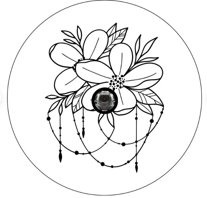Boho Flowers White Spare Tire Cover