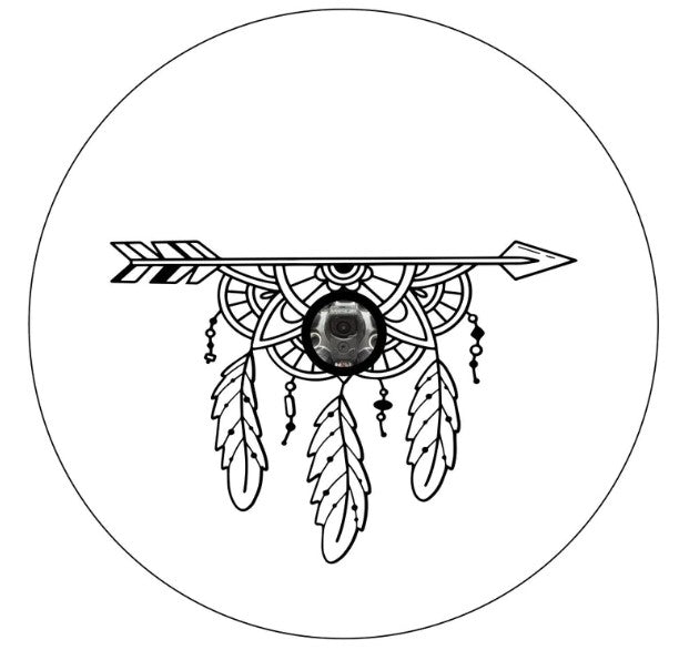 Boho Mandala Arrow With Feathers White ( Any Color) Spare Tire Cover