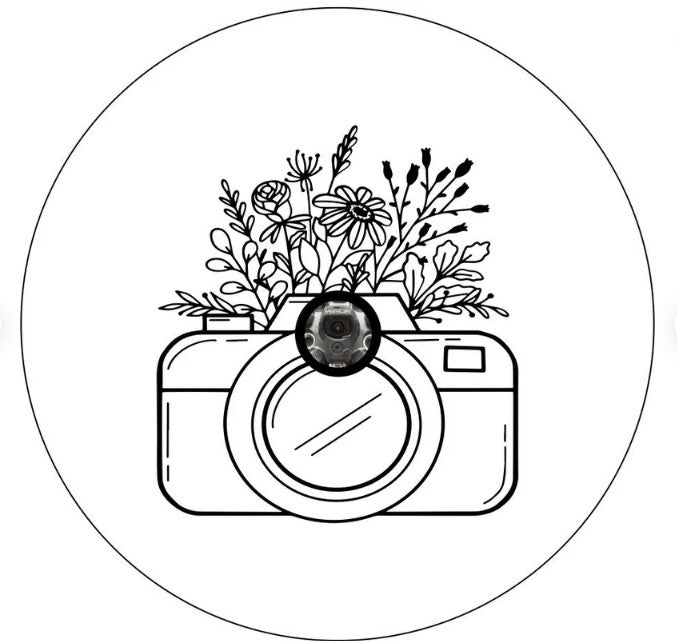 Camera With Flowers White Spare Tire Cover